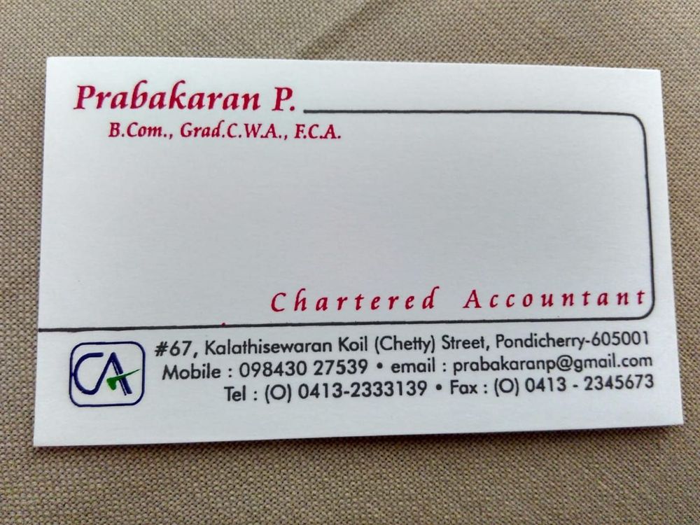Prabakaran P. - Chartered Accountant Details